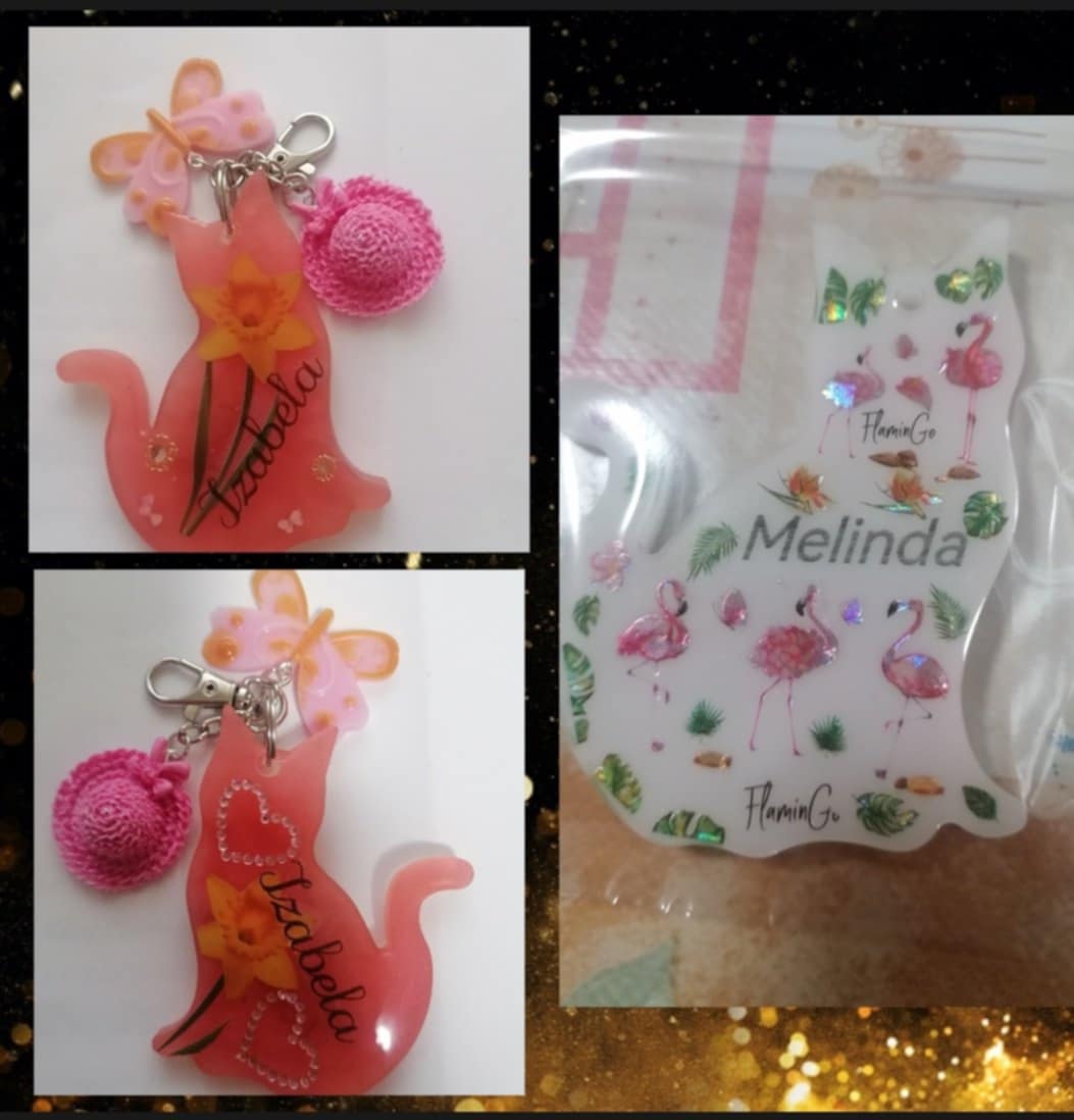 Breloc pisică cu nume din rășină